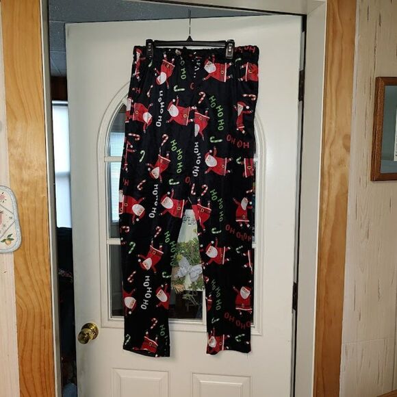 New Preswick & Moore Soft Fleece  Black Santa Lounge Pants Men's L - Picture 1 of 2